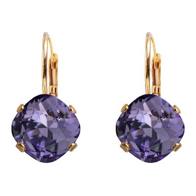 Diamond earrings, 10mm crystal - gold - tanzanite