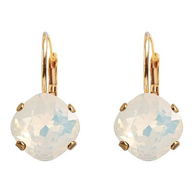 Boucles d'oreilles diamant, cristal 10mm - or - Opale blanche