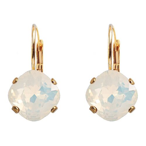Diamond earrings, 10mm crystal - silver - White Opal
