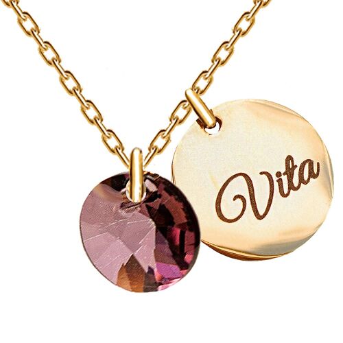 Necklace with personalized engraved word medallion - gold - Antique Pink