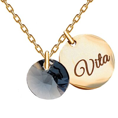 Necklace with personalized engraved word medallion - gold - Denim Blue