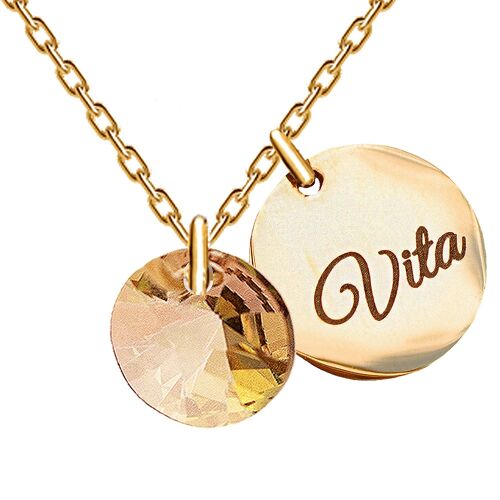 Necklace with personalized engraved word medallion - gold - Golden Shadow