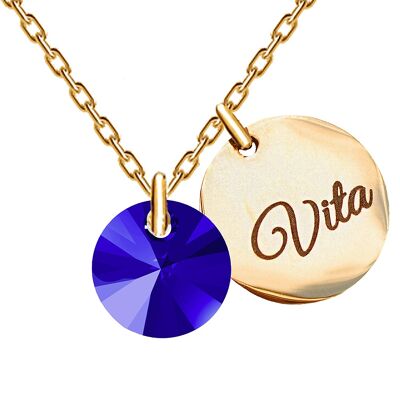 Necklace with personalized engraved word medallion - gold - Majestic Blue