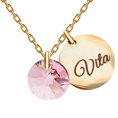 Necklace with personalized engraved word medallion - gold - Light Rose