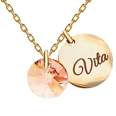 Necklace with personalized engraved word medallion - gold - Rose Peach