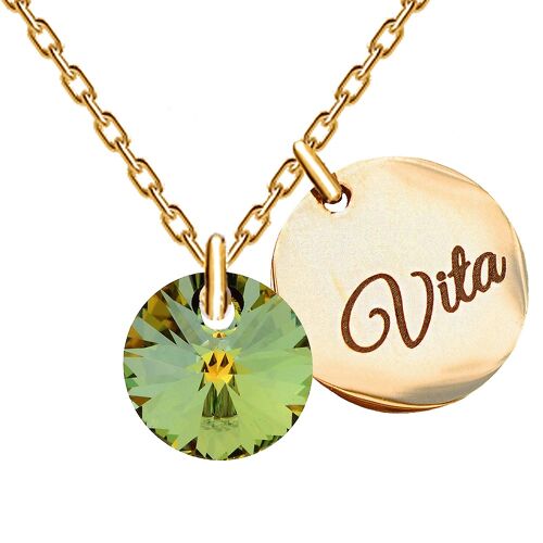 Necklace with personalized engraved word medallion - gold - Sahara Green