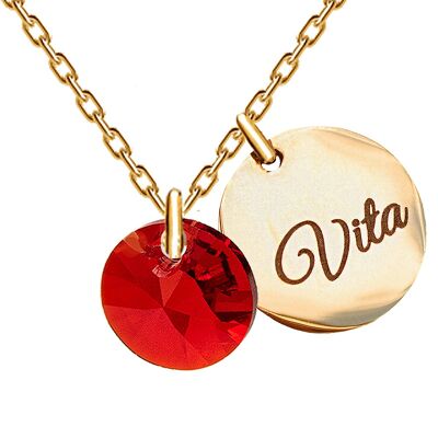 Necklace with personalized engraved word medallion - gold - Scarlet