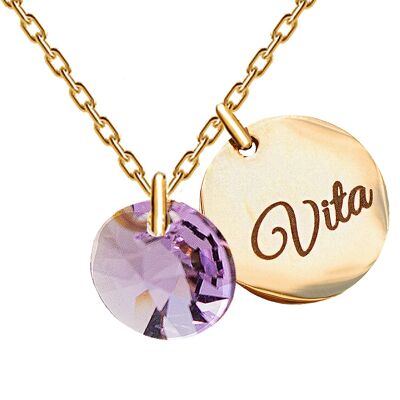 Necklace with personalized engraved word medallion - gold - Violet