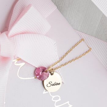 Collier avec médaillon mot gravé personnalisé - argent - Vieux Rose 3