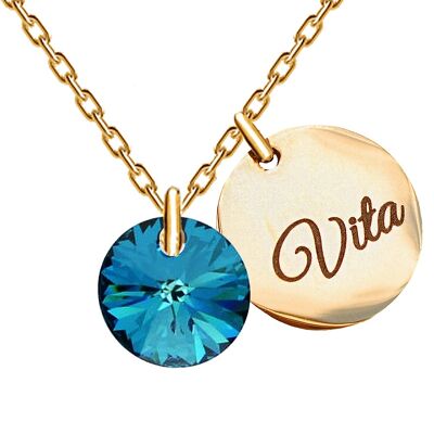 Necklace with personalized engraved word medallion - silver - bermuda Blue
