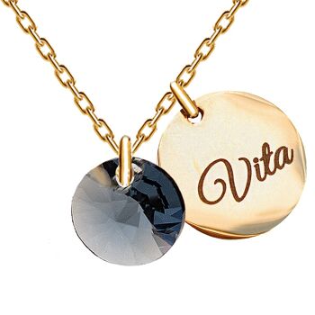 Collier avec médaillon mot gravé personnalisé - argent - Bleu Denim 1