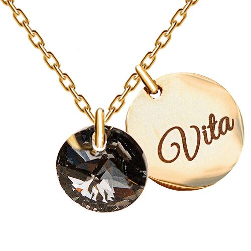 Necklace with personalized engraved word medallion - silver - Silvernight