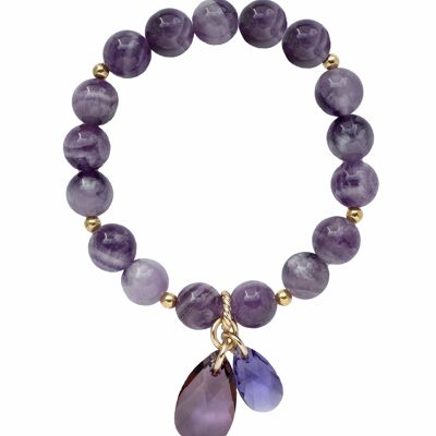 Natural semi -precious stone bracelet, two drops - gold - amethyst - for protection - s