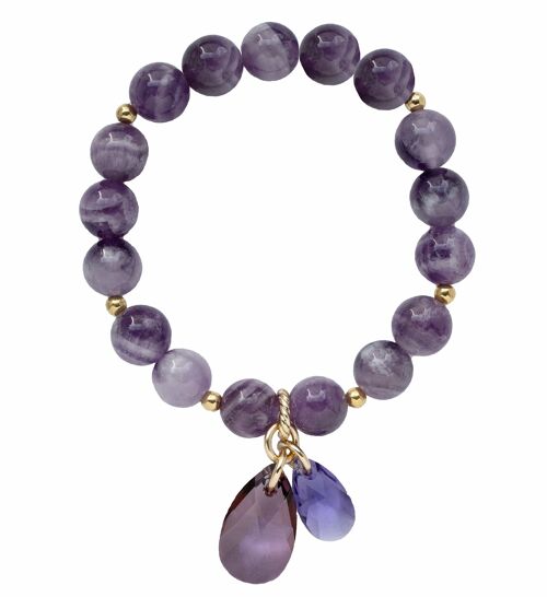 Natural semi -precious stone bracelet, two drops - gold - amethyst - for protection - m