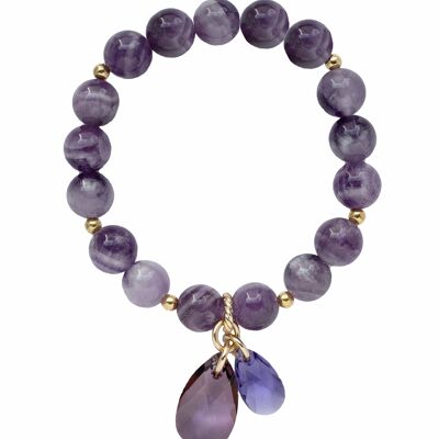 Natürliches Halbedelsteinarmband, zwei Tropfen - Gold - Amethyst - zum Schutz - m