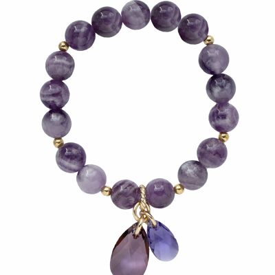 Natural semi -precious stone bracelet, two drops - gold - amethyst - for protection - m
