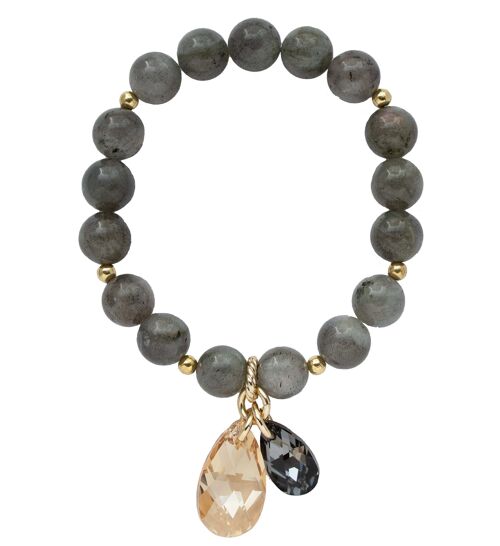 Natural semi -precious stone bracelet, two drops - gold - Labradorite - for welfare - m