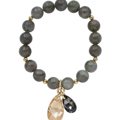 Natural semi -precious stone bracelet, two drops - gold - Labradorite - for welfare - l