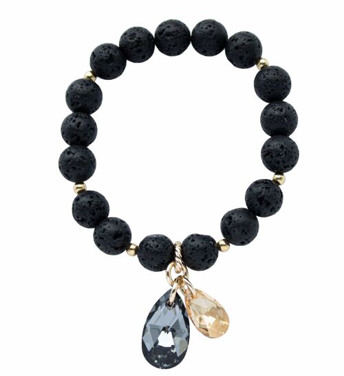 Natural semi -precious stone bracelet, two drops - gold - lava - for peace - m