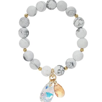 Natural semi -precious stone bracelet, two drops - gold - magnesite - for health - m