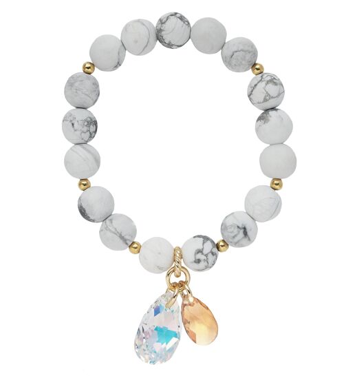Natural semi -precious stone bracelet, two drops - gold - magnesite - for health - l