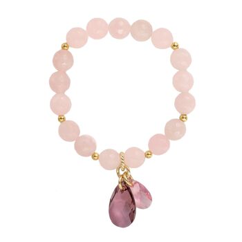 Bracelet en pierres semi-précieuses naturelles, deux gouttes - or - quartz rose - pour l'amour et la tendresse - s 2
