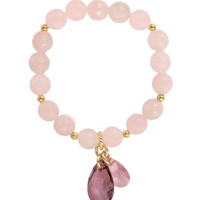 Natural semi -precious stone bracelet, two drops - gold - rose quartz - for love and tenderness - m
