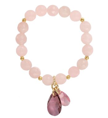 Bracelet en pierres semi-précieuses naturelles, deux gouttes - or - quartz rose - pour l'amour et la tendresse - l 1