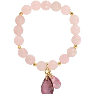 Natural semi -precious stone bracelet, two drops - gold - rose quartz - for love and tenderness - l