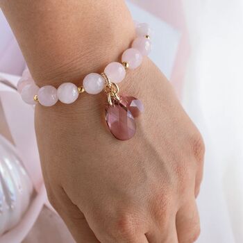 Bracelet en pierres semi-précieuses naturelles, deux gouttes - or - quartz rose - pour l'amour et la tendresse - l 3