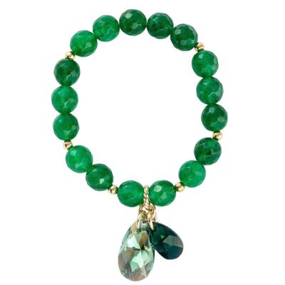 Pulsera de piedras semipreciosas naturales, dos gotas - oro - ágata verde - para la armonía - s