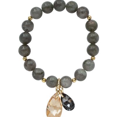 Bracciale in pietra semipreziosa naturale, due gocce - argento - Labradorite - per la prosperità - s