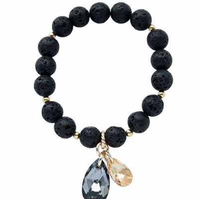 Natural semi -precious stone bracelet, two drops - silver - lava - for peace - s