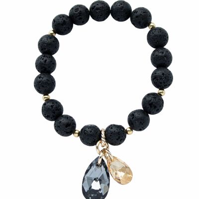 Natural semi -precious stone bracelet, two drops - silver - lava - for peace - m
