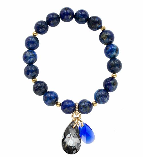 Natural semi -precious stone bracelet, two drops - silver - lazurite - for self -confidence - m