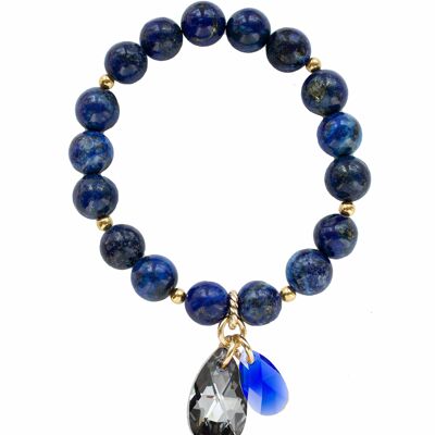 Pulsera de piedras semipreciosas naturales, dos gotas - plata - lazurita - para la confianza en uno mismo - l