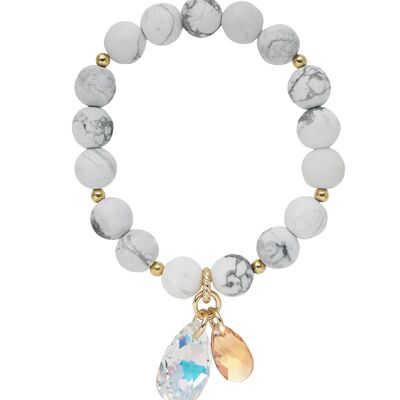 Natural semi -precious stone bracelet, two drops - silver - magnesite - for health - l
