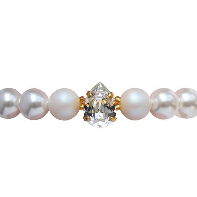 Pearl bracelet with crystal drops - gold - Pearlescent / White