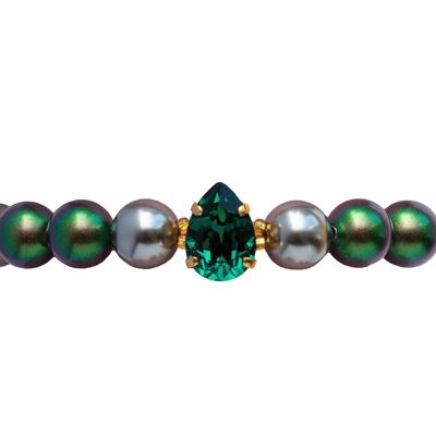 Bracciale di perle con goccia di cristallo - oro - Scarabeo / Grigio chiaro