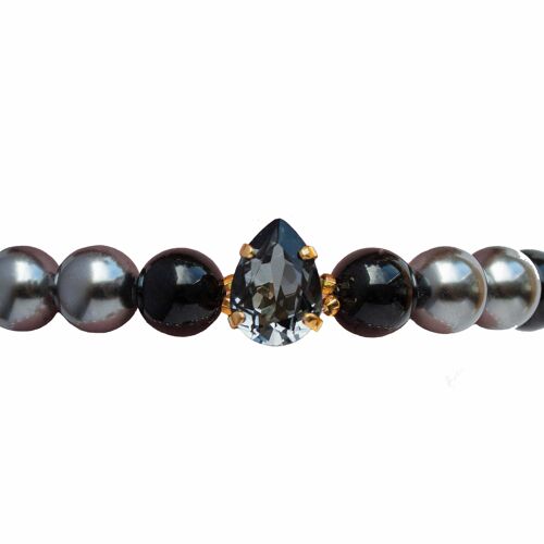 Pearl bracelet with crystal drops - gold - mystic black / gray