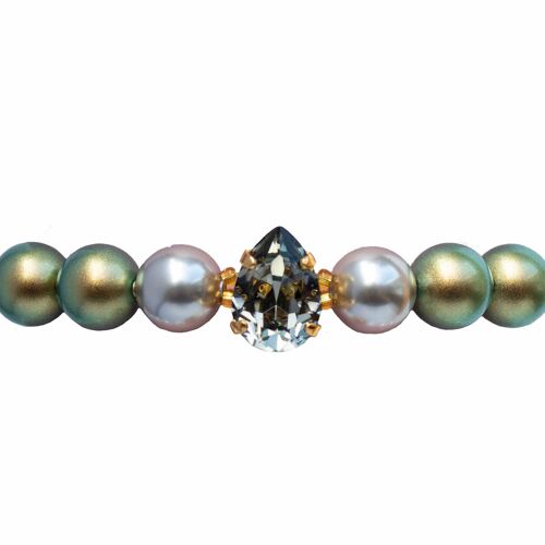 Pearl bracelet with crystal drop - gold - Irid Green / Light Gray