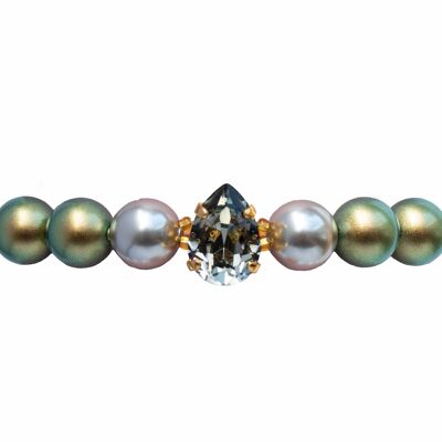Pearl bracelet with crystal drop - gold - Irid Green / Light Gray