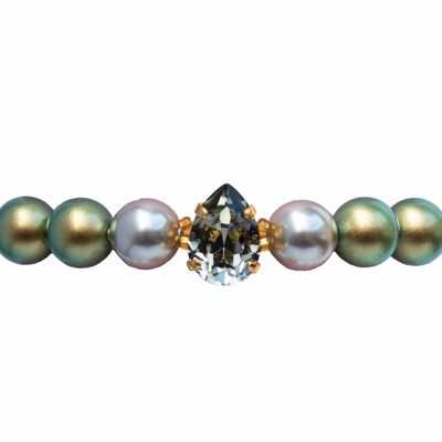 Pulsera de perlas con gotas de cristal - plata - Verde Irid / Gris Claro