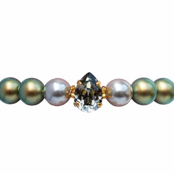 Bracelet perle et pampilles cristal - argent - Vert Irid / Gris Clair 1