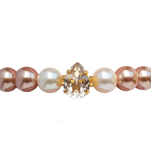 Pearl bracelet with crystal drops - gold - Cream / Rose Peach
