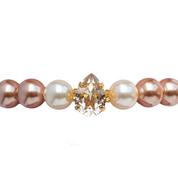 Bracelet de perles avec gouttes de cristal - or - Crème / Rose Pêche 1