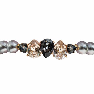 Pearl bracelet with crystal row - silver - gray