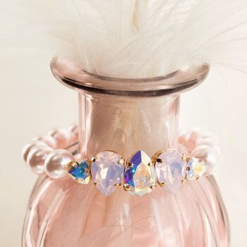 Bracelet de perles avec rangée de cristaux - or - mauve 2