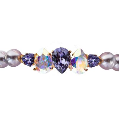 Bracciale di perle con fila di cristalli - argento - malva