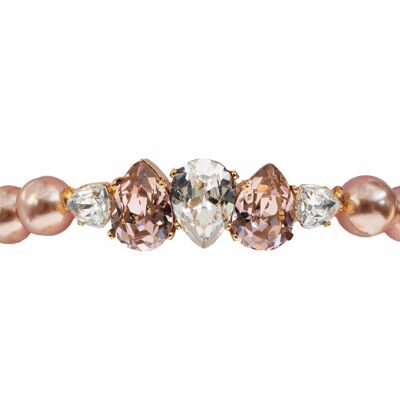 Bracciale di perle con fila di cristalli - oro - Rose Peach